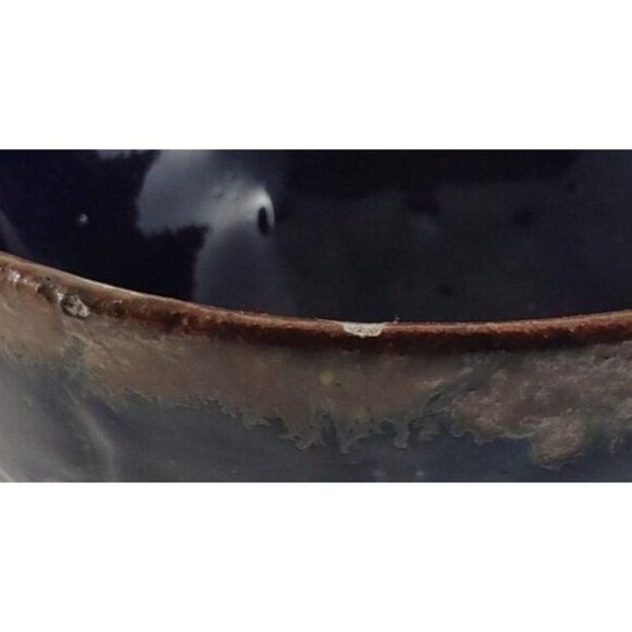 Handcrafted Blue & Brown Artist Signed Ceramic Bowl-Small Chip on Rim - Picture 2 of 12